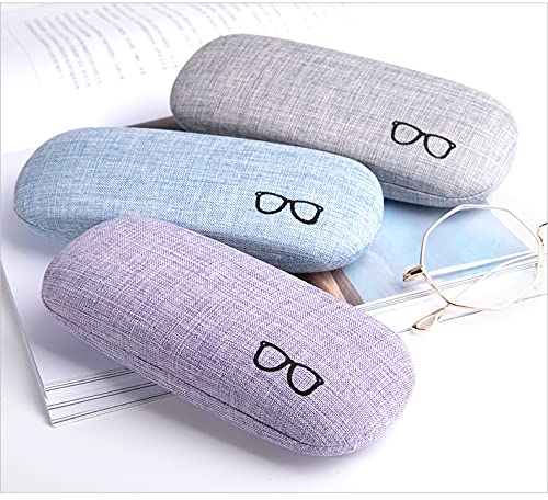 HSYMQ 3Pack Hard Shell Eyeglasses Case Protector Linen Fabrics Large Glasses Case Concise