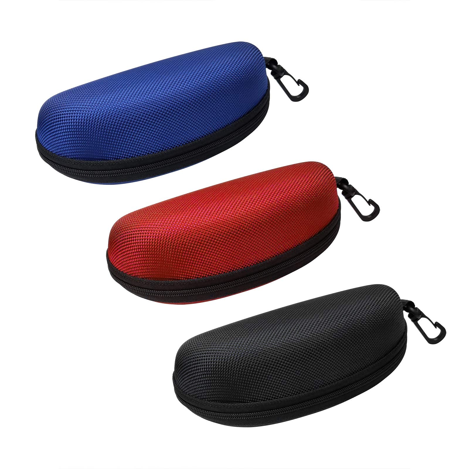3 Pack Sunglasses Case, Eyeglasses Case for Men and Women, Portable Zipper Protect Case with Clip, Fit for Safety Glasses Safety Goggles 3D Glasses and Reading Glasses