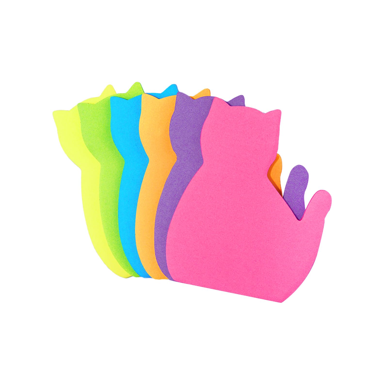 Cute Cat Sticky Notes, 6Pack 6 Bright Color Kawaii Sticky Notes for Cats Lover (6 Colors Shape 1)