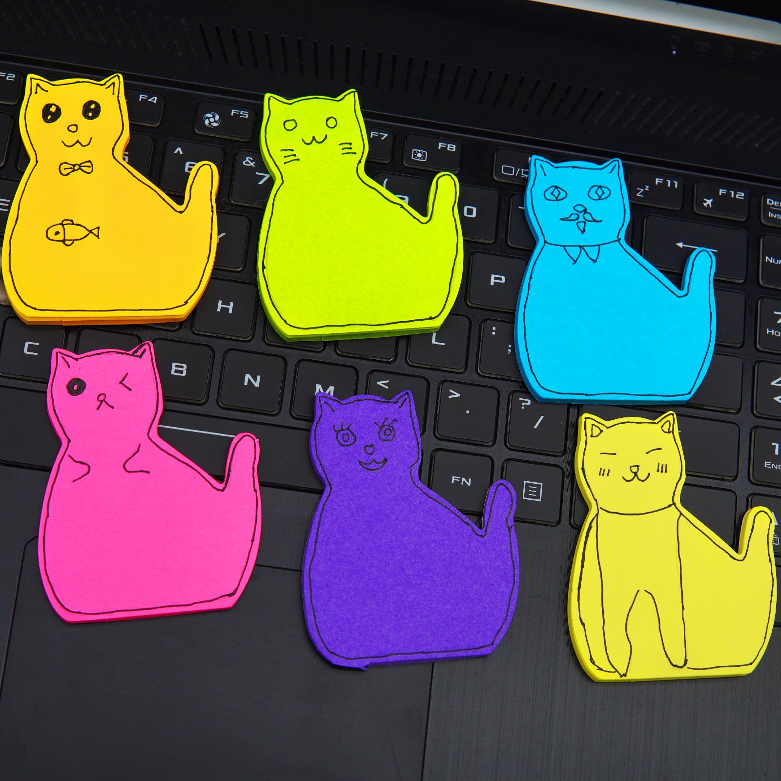 Cute Cat Sticky Notes, 6Pack 6 Bright Color Kawaii Sticky Notes for Cats Lover (6 Colors Shape 1)