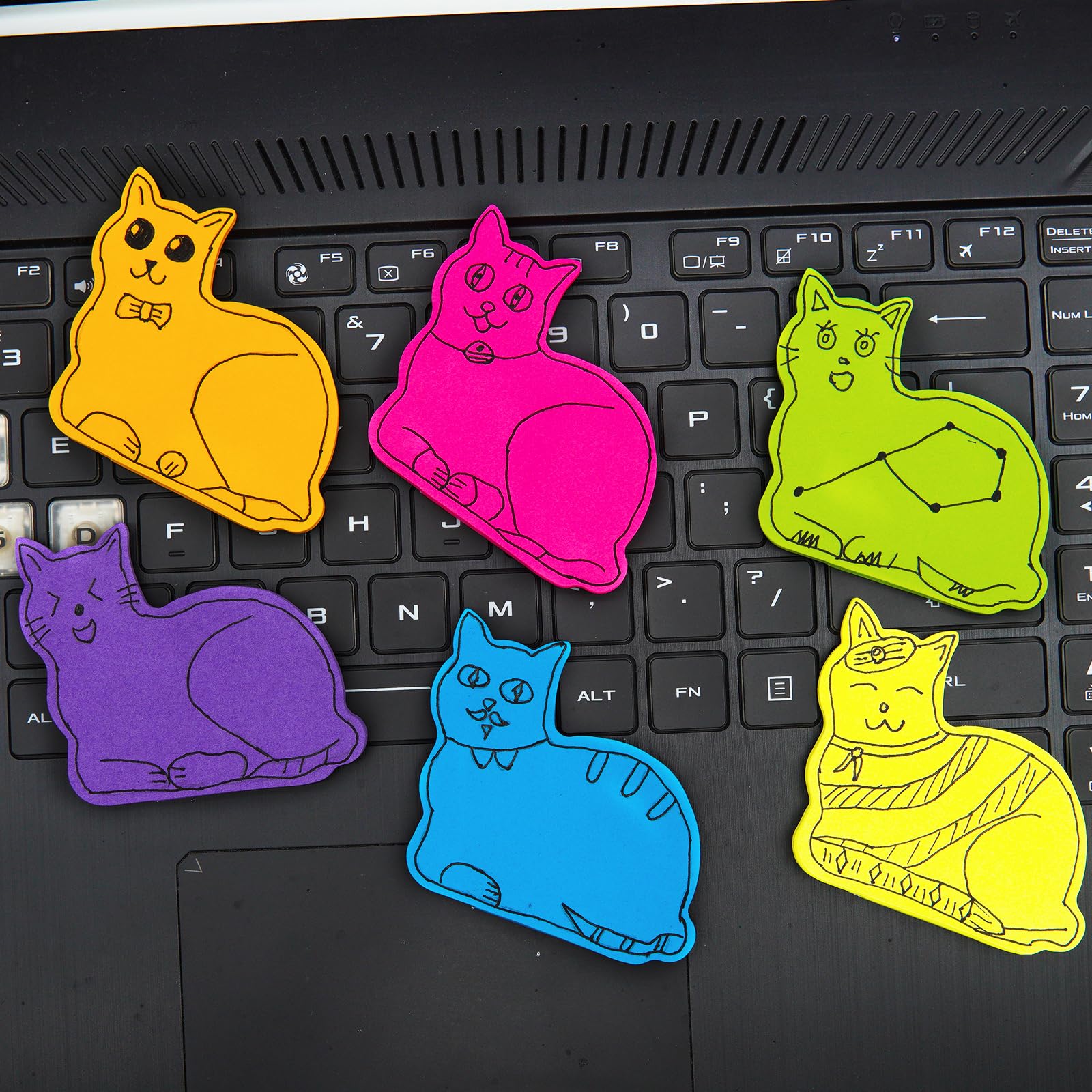 Cute Cat Sticky Notes, 6Pack 6 Bright Color Kawaii Sticky Notes for Cats Lover (6 Colors Shape 2)