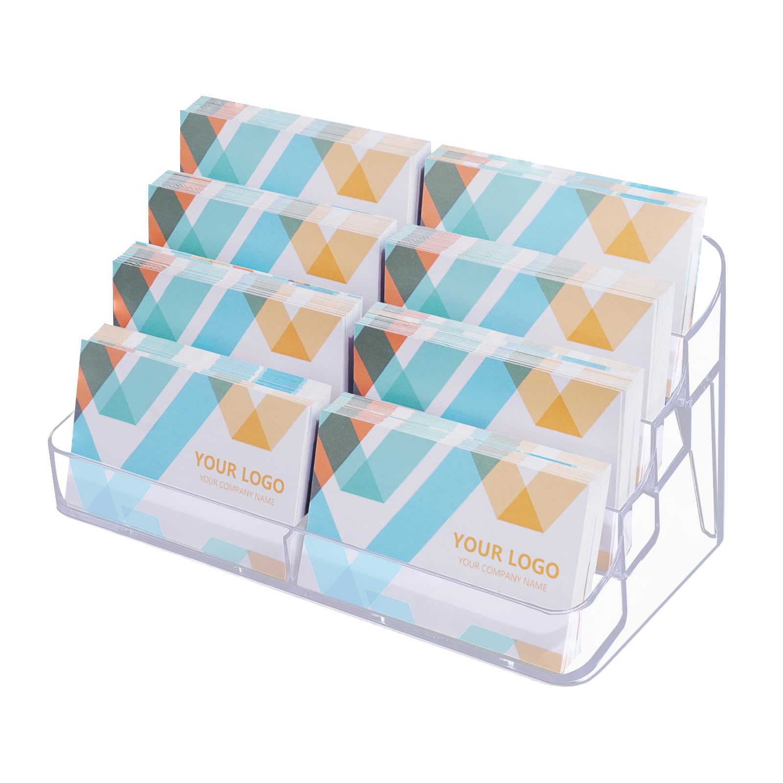 Clear Plastic Business Card Holder for Desk, Acrylic Business Card Organizer Desktop, 8 pocket Business Cards Display with 4 Tier for Office