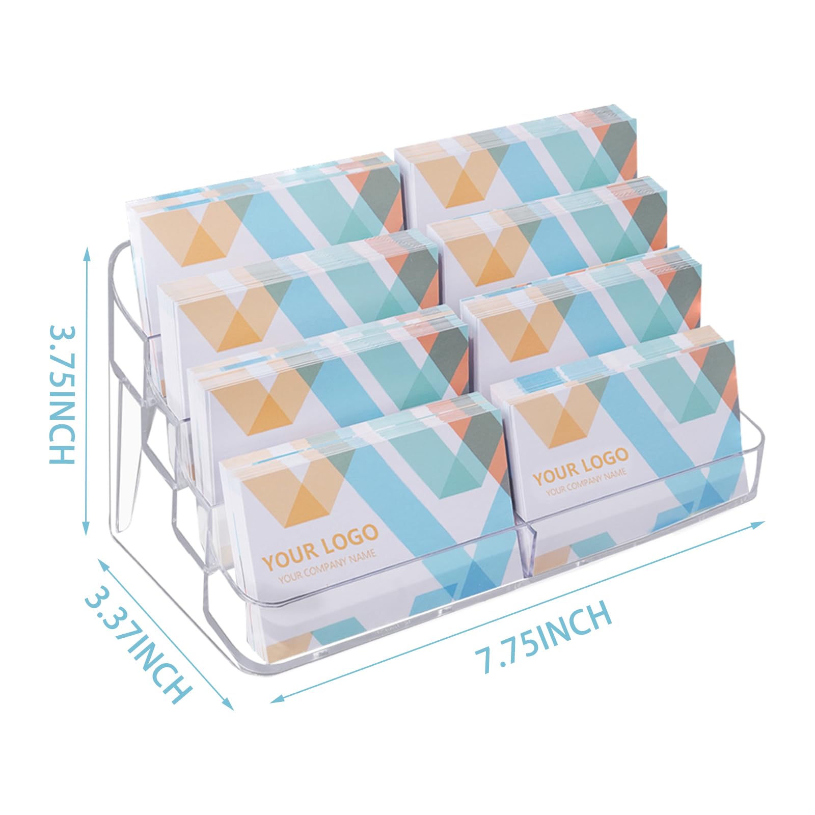 Clear Plastic Business Card Holder for Desk, Acrylic Business Card Organizer Desktop, 8 pocket Business Cards Display with 4 Tier for Office