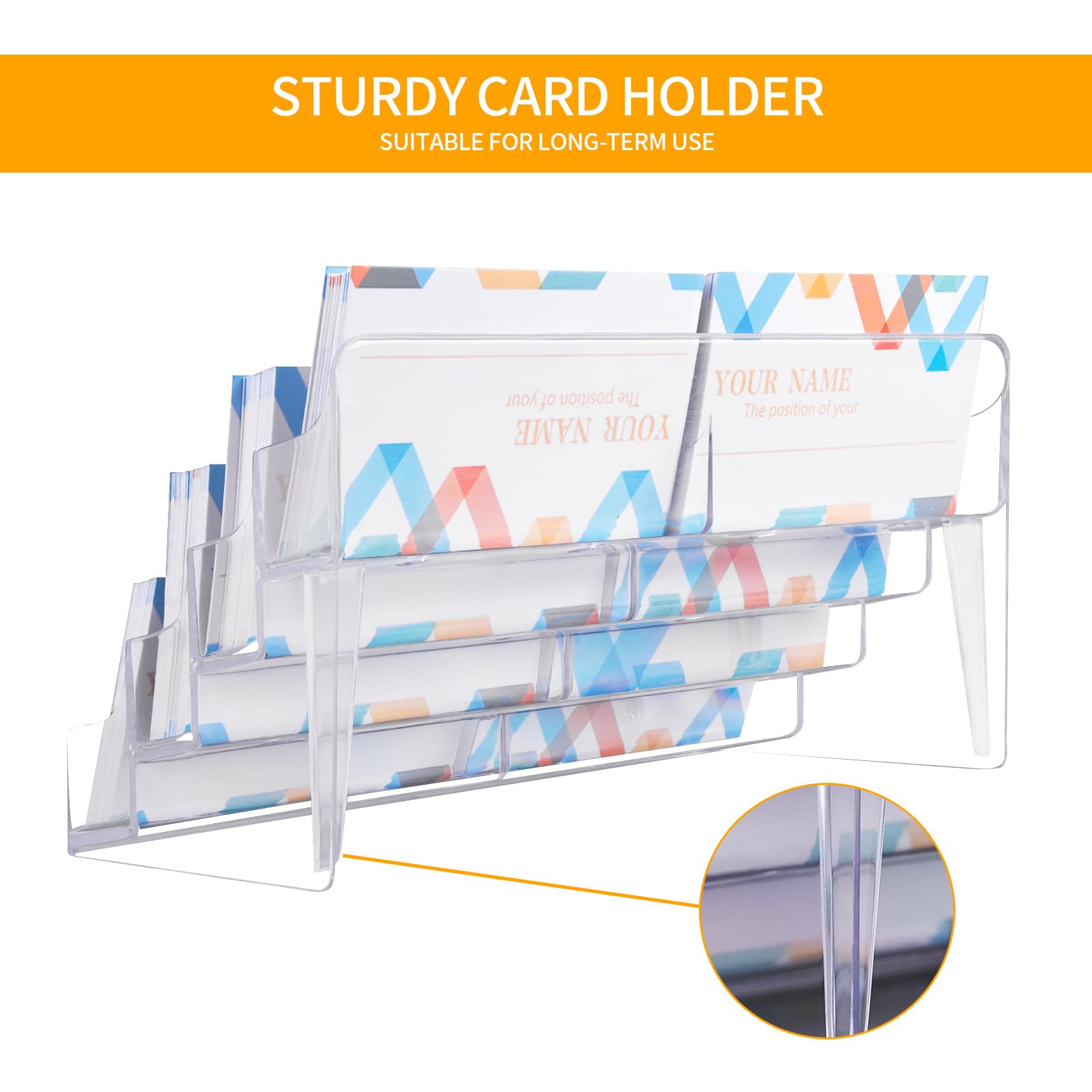 Clear Plastic Business Card Holder for Desk, Acrylic Business Card Organizer Desktop, 8 pocket Business Cards Display with 4 Tier for Office