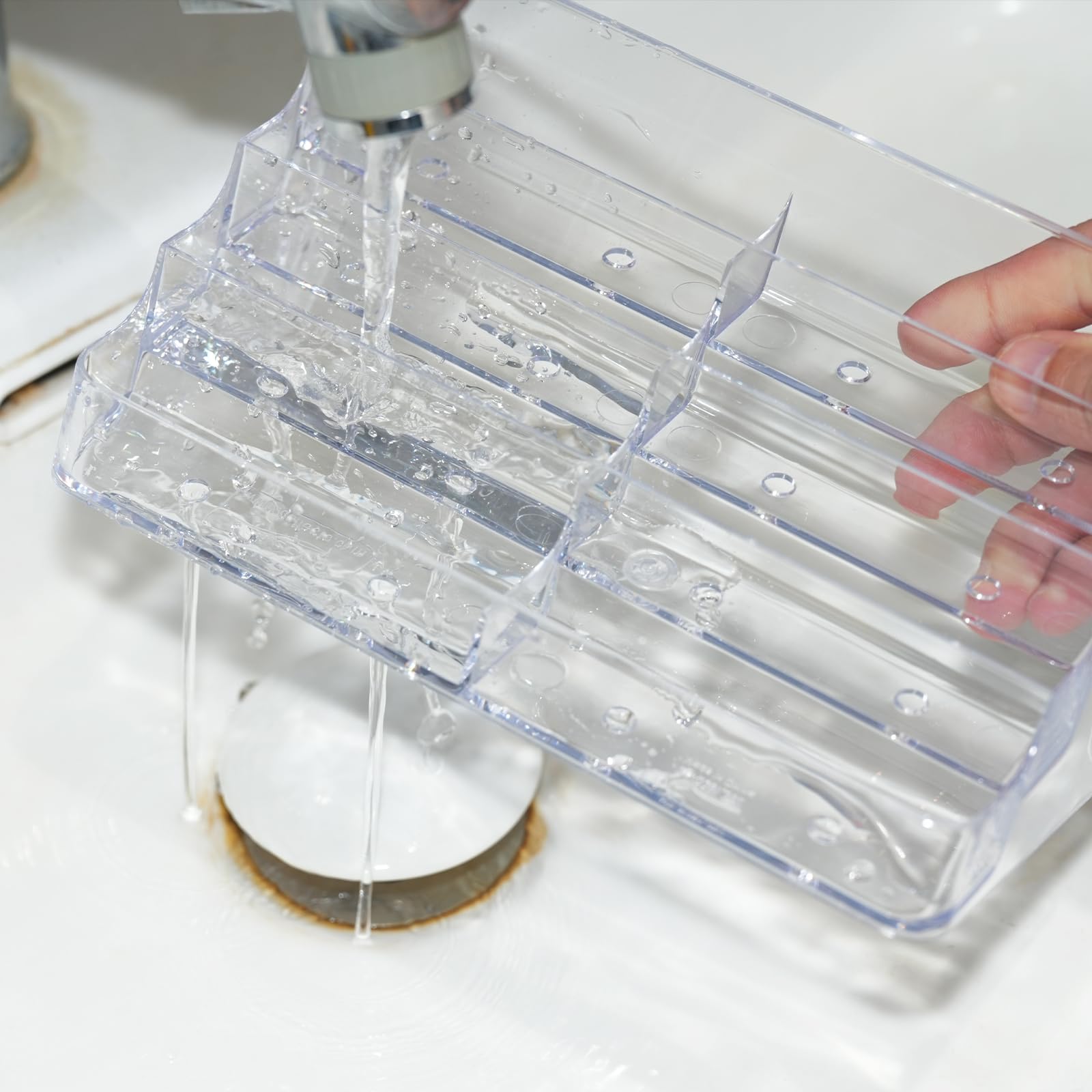 2 Pack Plastic Business Card Holder for Desk, Clear Acrylic Business Card Organizer, 8 Pockets 4 Layers Business Card Display Stand for Office