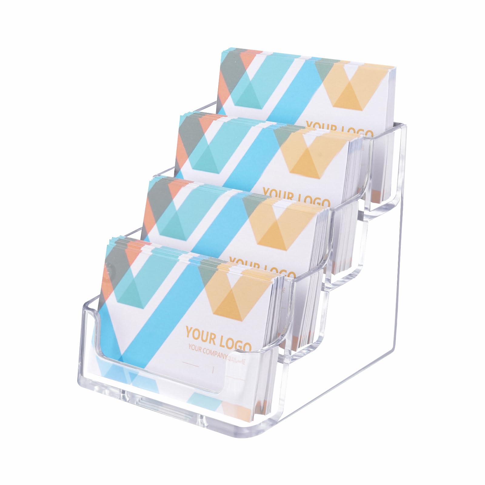 2 Pack Clear Business Card Holder for Desk Plastic Business Card Display Stand, Acrylic Business Card Holder with 4 Tier for Office