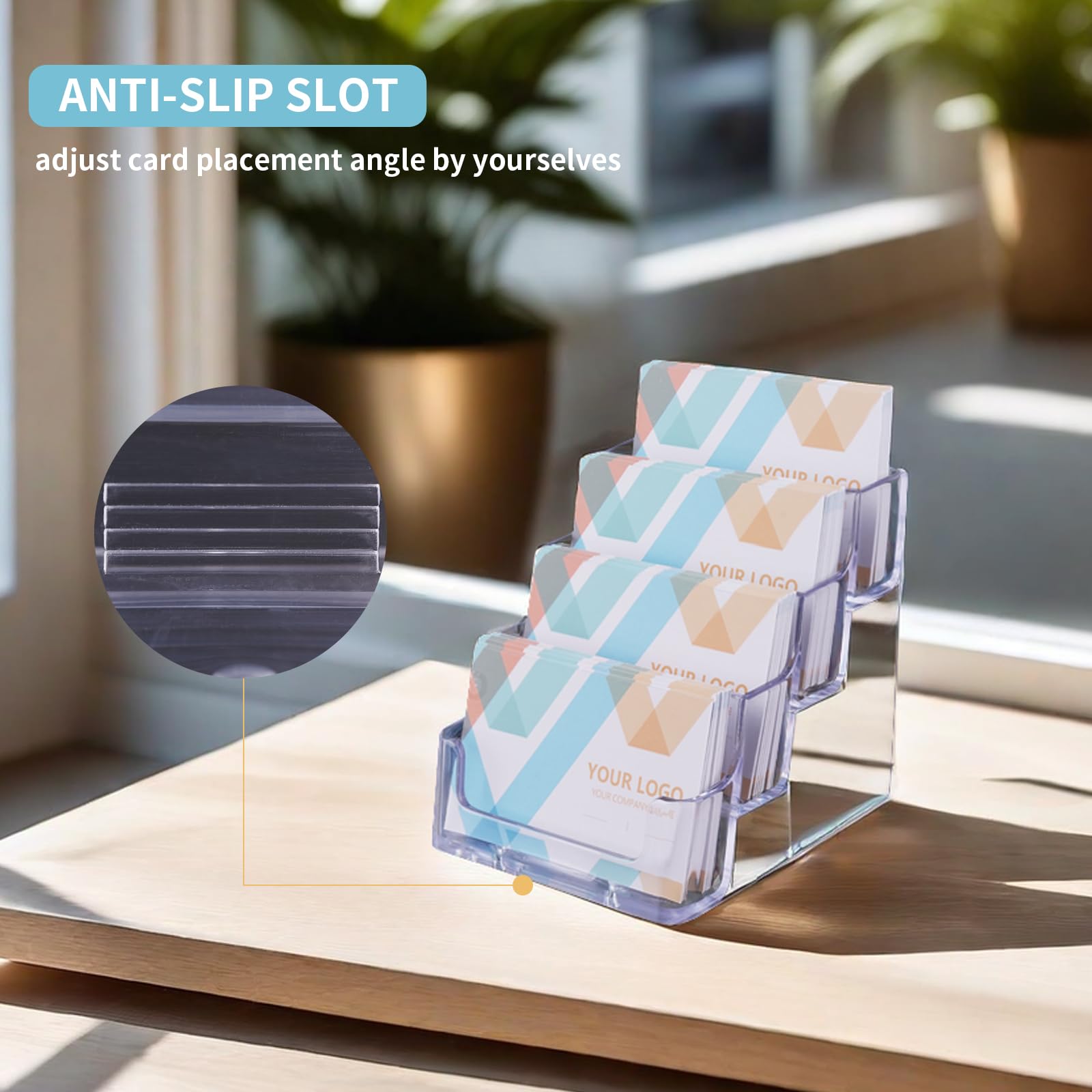 2 Pack Clear Business Card Holder for Desk Plastic Business Card Display Stand, Acrylic Business Card Holder with 4 Tier for Office