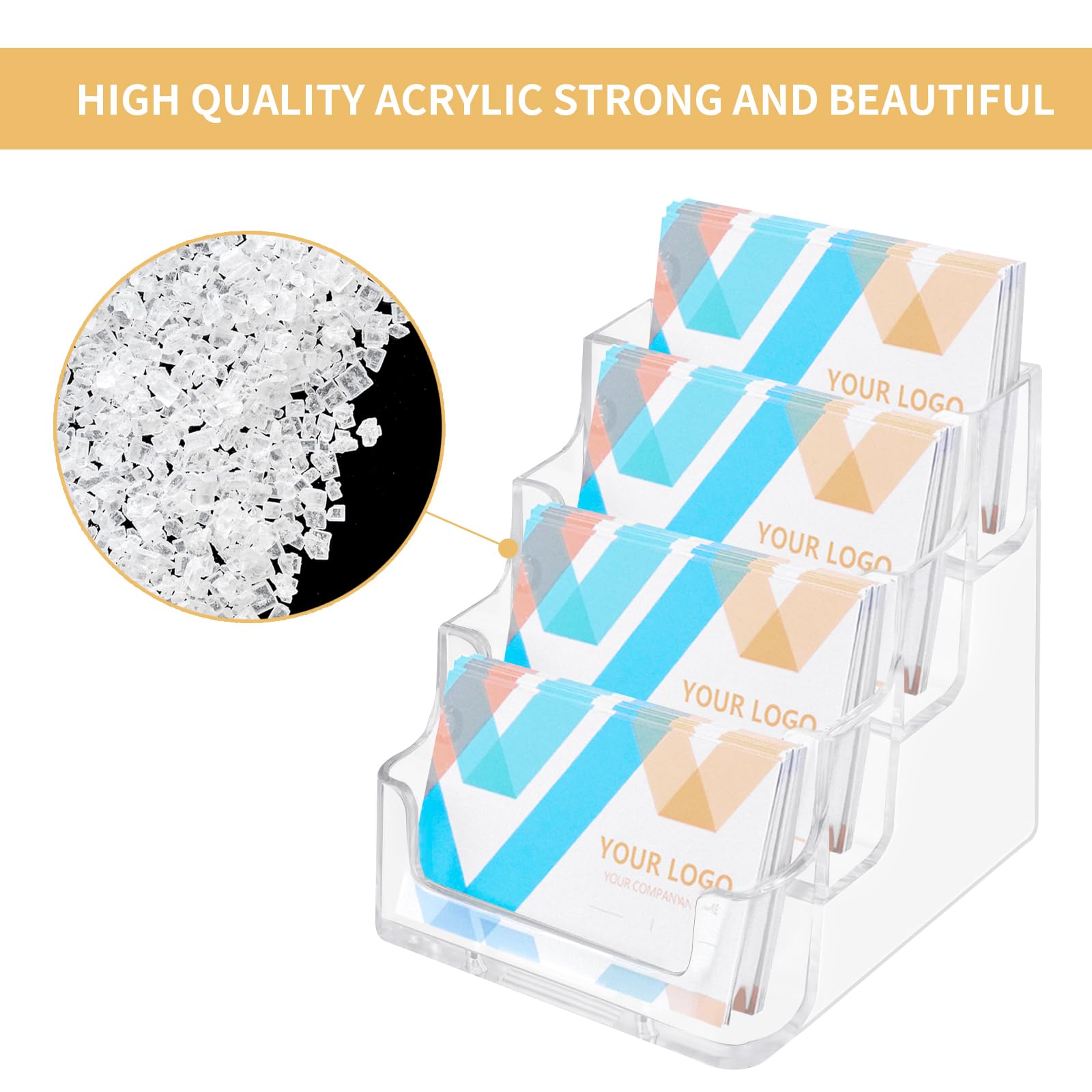 2 Pack Clear Business Card Holder for Desk Plastic Business Card Display Stand, Acrylic Business Card Holder with 4 Tier for Office