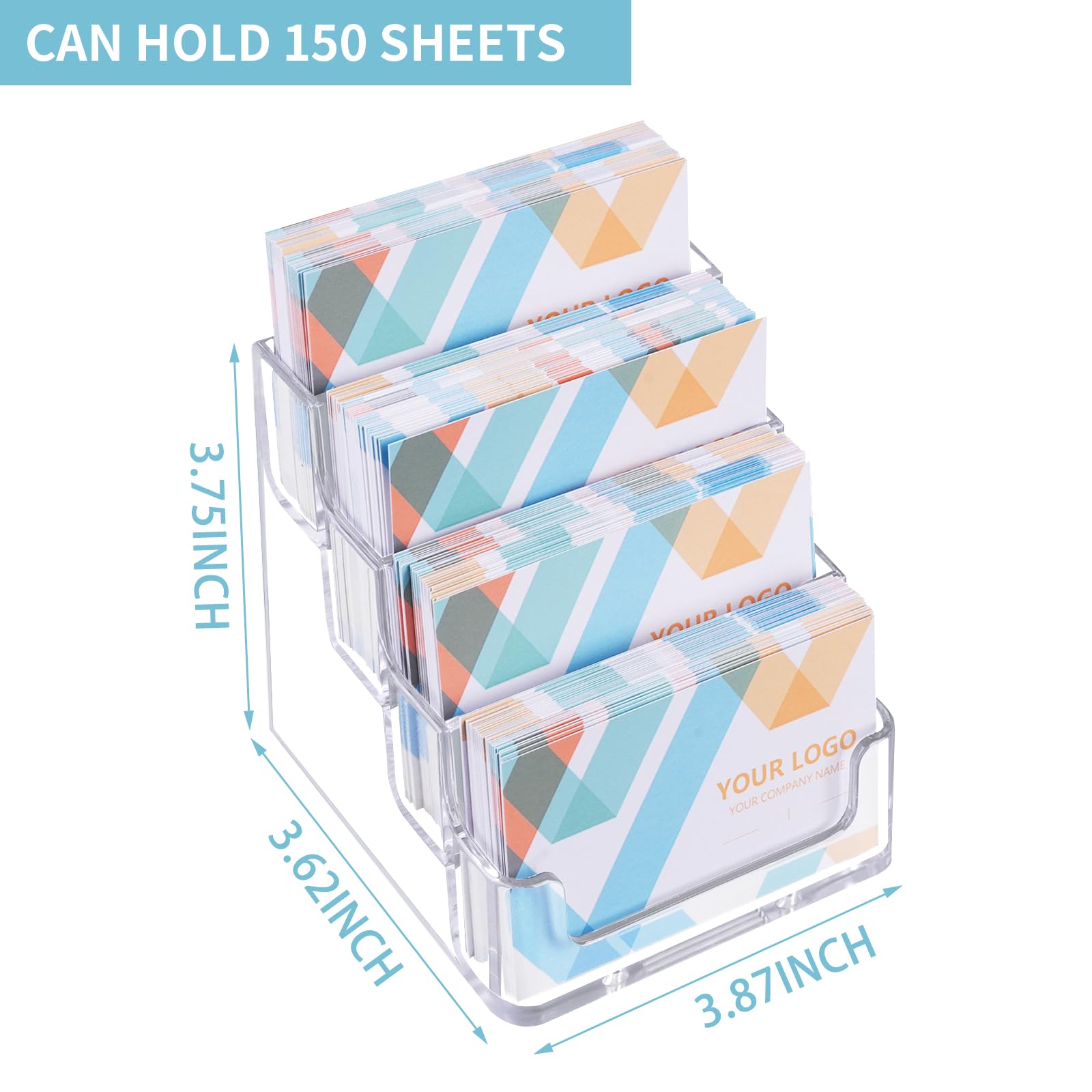 2 Pack Clear Business Card Holder for Desk Plastic Business Card Display Stand, Acrylic Business Card Holder with 4 Tier for Office
