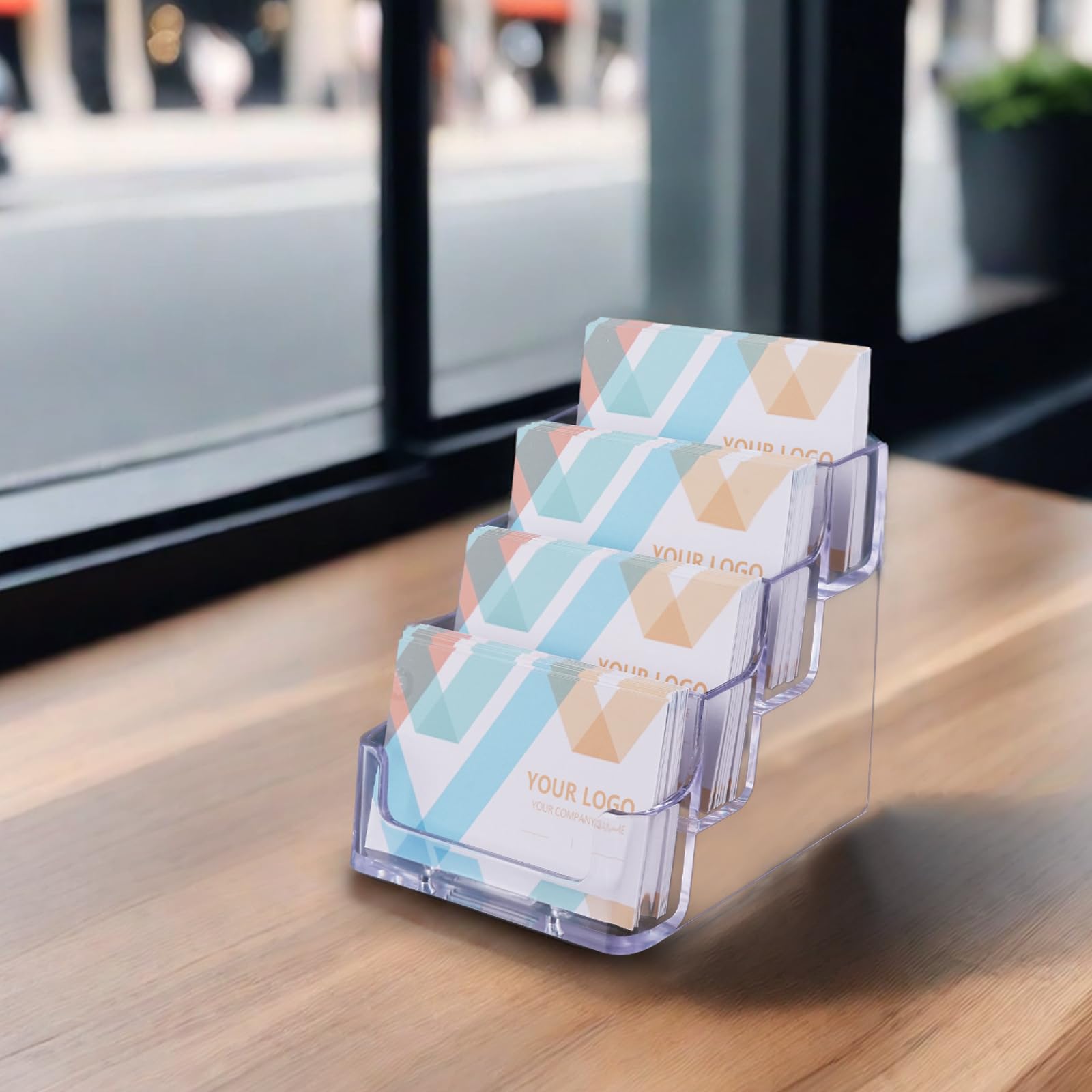 2 Pack Clear Business Card Holder for Desk Plastic Business Card Display Stand, Acrylic Business Card Holder with 4 Tier for Office