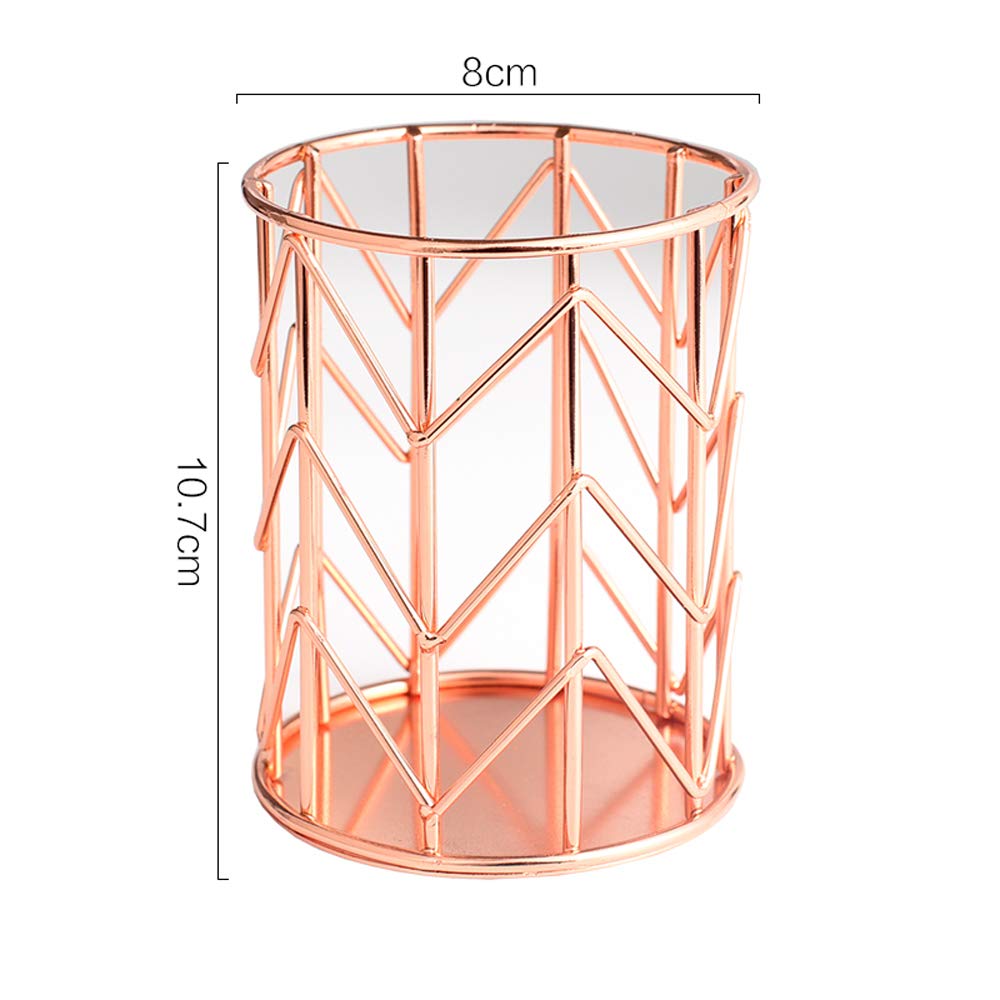 Pen Holder for Desk, Make Up Brush Holder Rose Gold Metal Wire Pencil Cup Holders