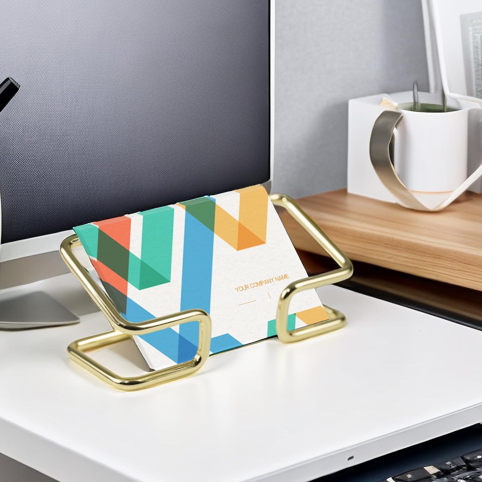 Desktop Business Card Holder, Metal Business Card Holder Display, Business Card Stands for Desk, 1 Pack, Gold