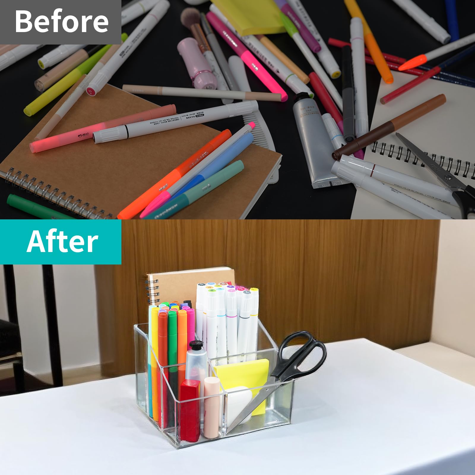 Acrylic Desk Organizers, Clear Pen Holder and Pencil Holder Display Stand for Office, School and Home