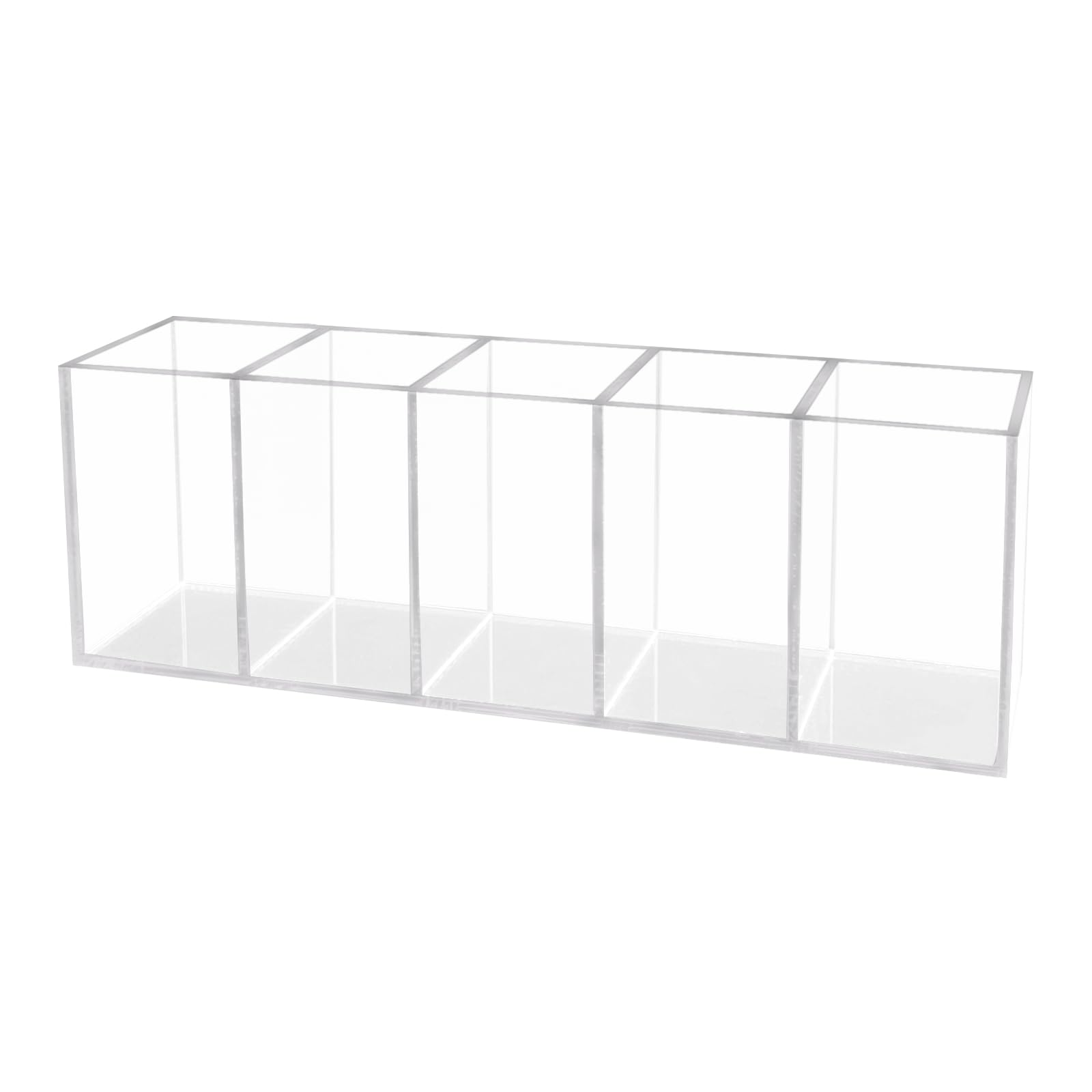 Acrylic Clear Pen Holder 5 Compartments Pencil Holder Desk Organizer Desktop Makeup Brush Holder