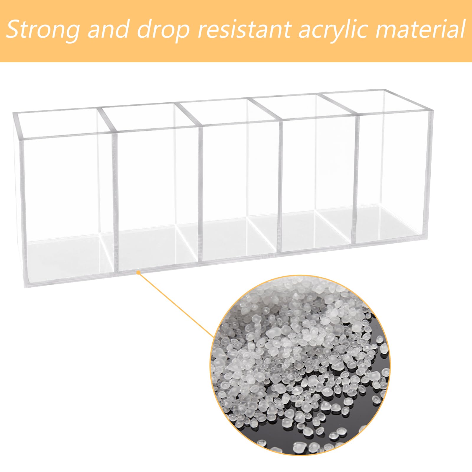 Acrylic Clear Pen Holder 5 Compartments Pencil Holder Desk Organizer Desktop Makeup Brush Holder