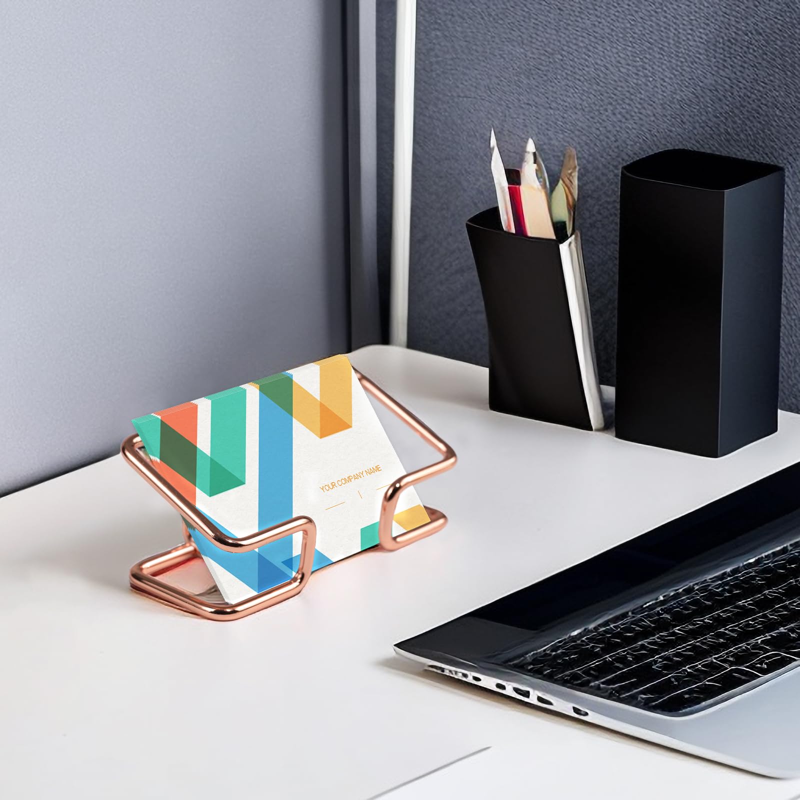 Desktop Business Card Holder, Metal Business Card Holder Display, Business Card Stands for Desk, 1 Pack, Rose Gold